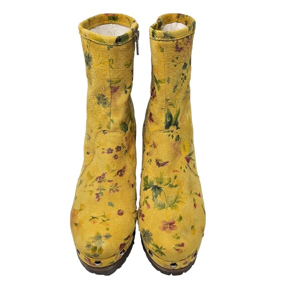 GRUNBEIN Bella Clog Boots 39 Yellow Floral Suede Handmade Sustainable Bohemian - Picture 7 of 12